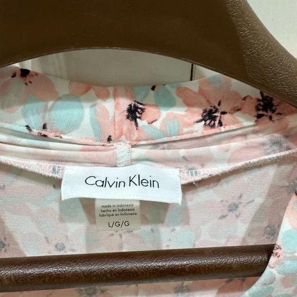 Calvin Klein Floral Sleeveless Blouse Pink Blue Size Large - Picture 2 of 4